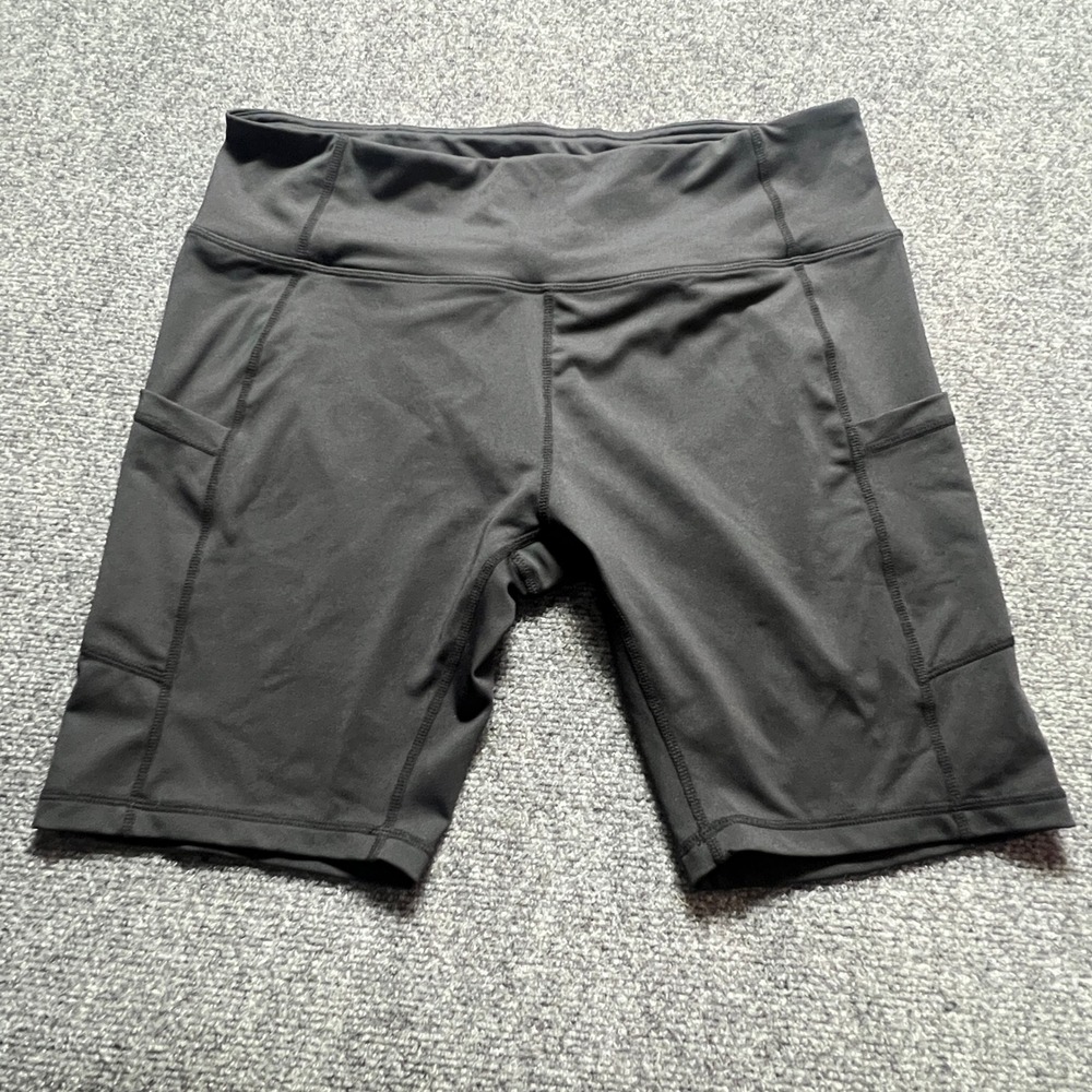 Baleaf Womens Black High Waisted Biker Shorts Side Pockets Athletic Size 2XL
